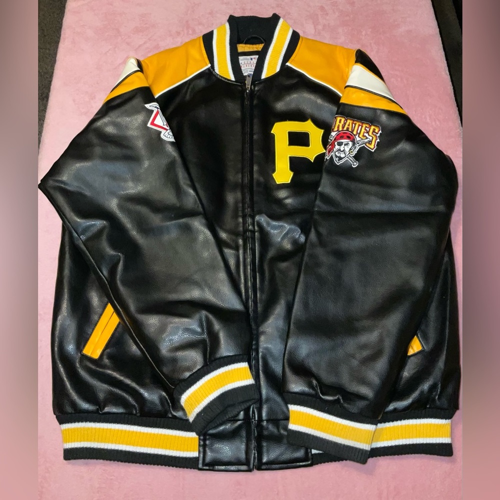 Genuine Merchandise Mens Letterman Varsity Pittsburgh Pirates Faux Leather Coat